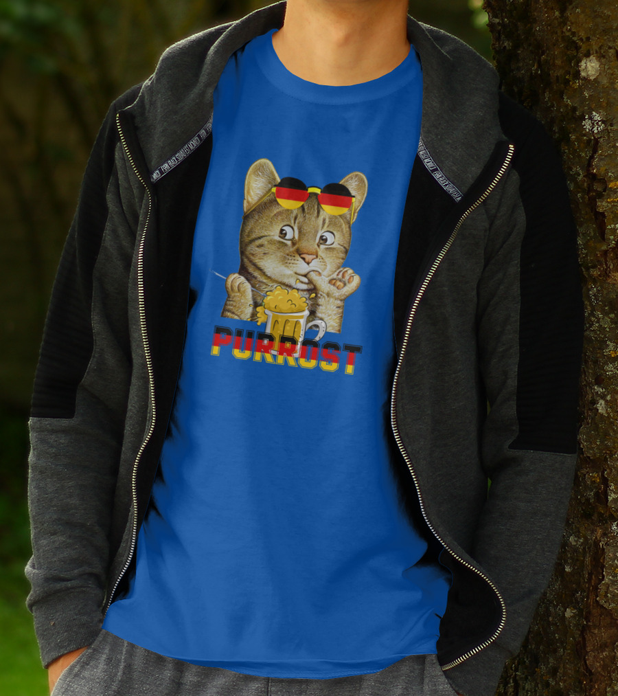 Oktoberfest Cat With Beer Mug And German Sunglasses Prost Pun Purrost T-Shirt