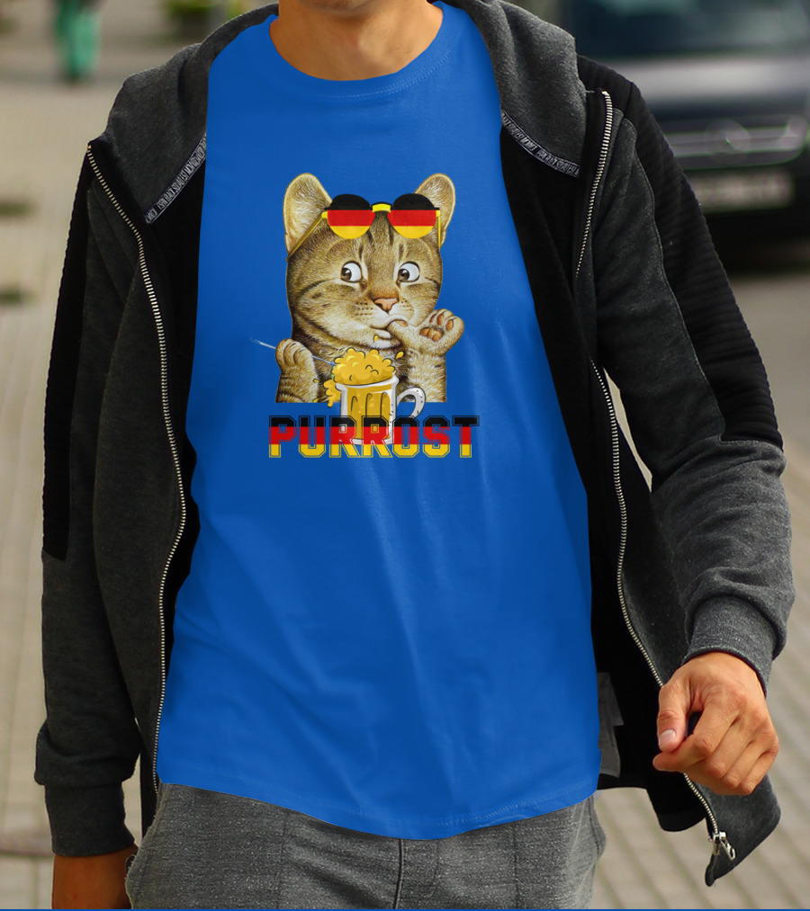 Oktoberfest Cat With Beer Mug And German Sunglasses Prost Pun Purrost T-Shirt