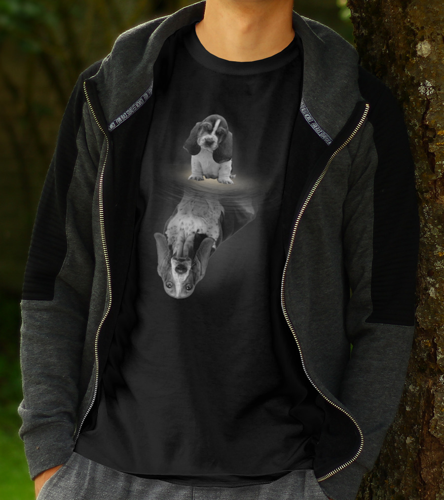 Basset Hound Reflection Mirror Artistic Funny Dog Breed Creative Concept T-Shirt