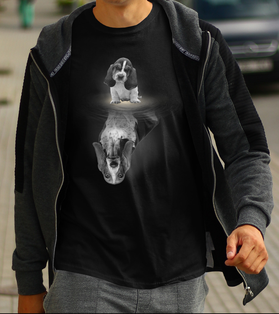 Basset Hound Reflection Mirror Artistic Funny Dog Breed Creative Concept T-Shirt