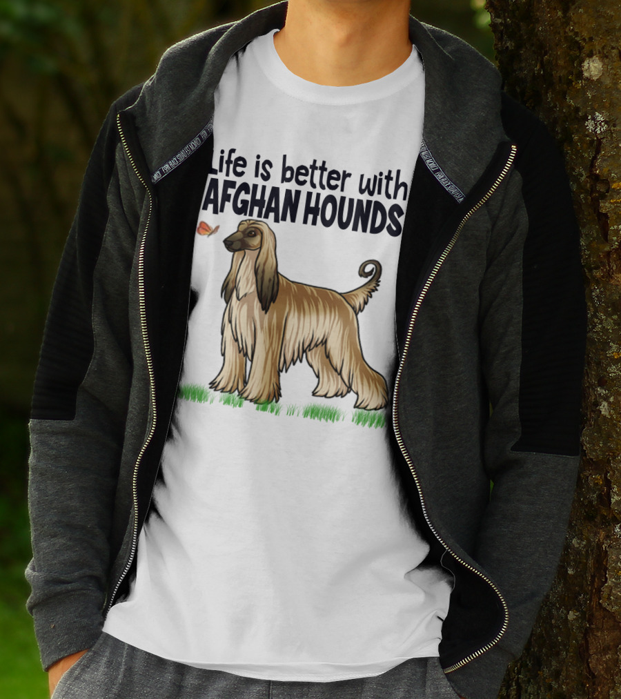 Life Is Better With Afghan Hounds Vintage Style Featuring Elegant Afghan Hound And Butterfly T-Shirt