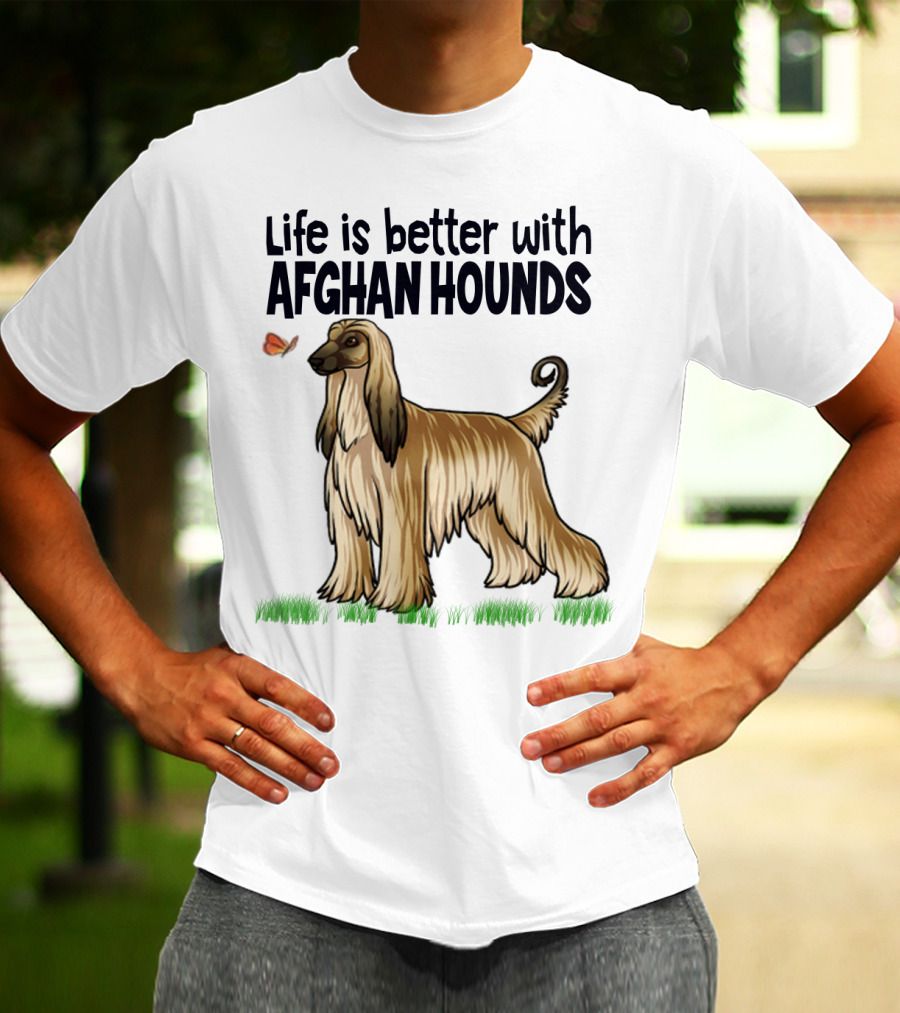Life Is Better With Afghan Hounds Vintage Style Featuring Elegant Afghan Hound And Butterfly T-Shirt