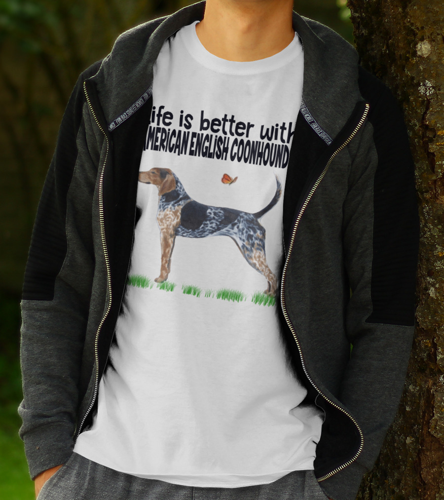 Life Is Better With American English Coonhounds Butterfly Companion T-Shirt