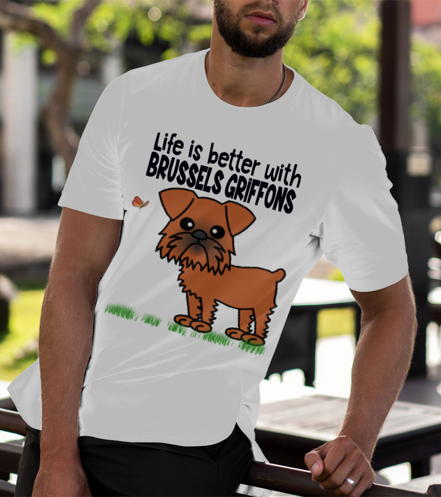 Life Is Better With Brussels Griffons Cartoon Dog And Butterfly T-Shirt
