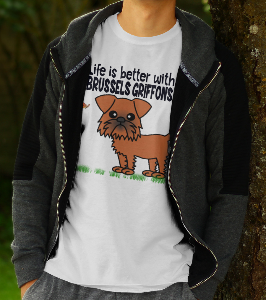 Life Is Better With Brussels Griffons Cartoon Dog And Butterfly T-Shirt