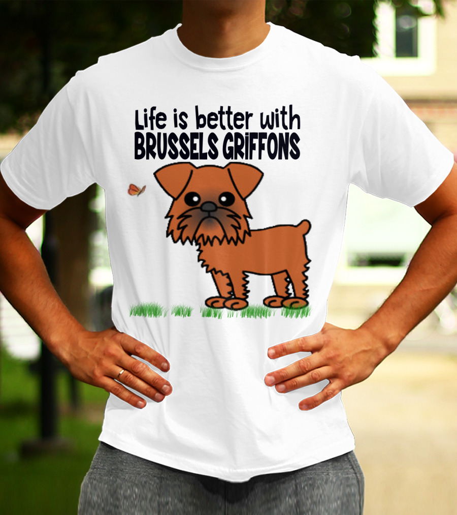 Life Is Better With Brussels Griffons Cartoon Dog And Butterfly T-Shirt