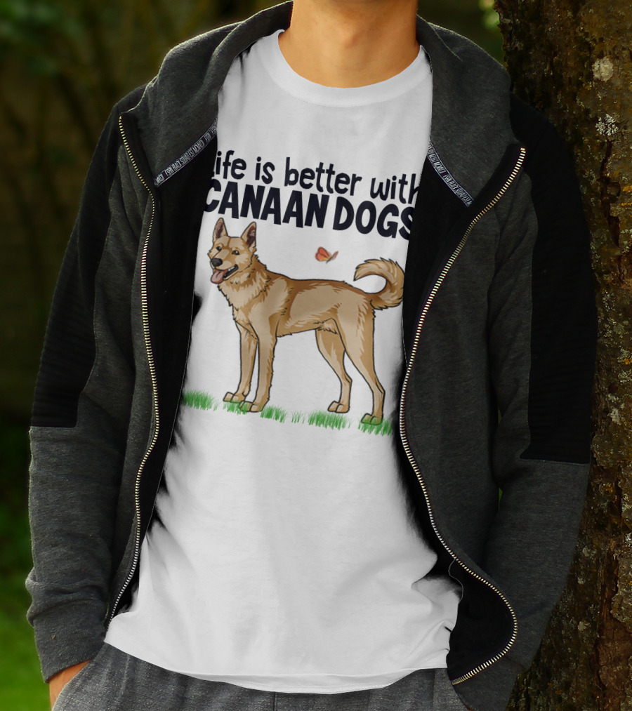 Life Is Better With Canaan Dogs Featuring Butterfly And Grass Details T-Shirt