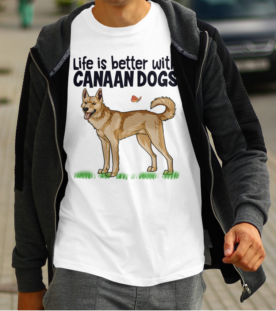Life Is Better With Canaan Dogs Featuring Butterfly And Grass Details T-Shirt