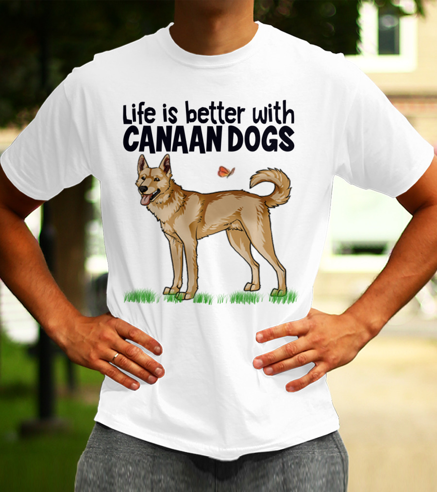 Life Is Better With Canaan Dogs Featuring Butterfly And Grass Details T-Shirt