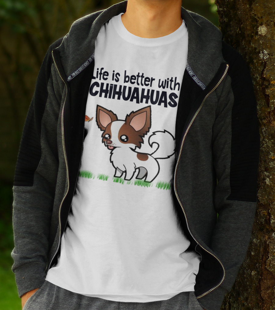 Life Is Better With Chihuahuas Cute Cartoon Butterfly Charm T-Shirt