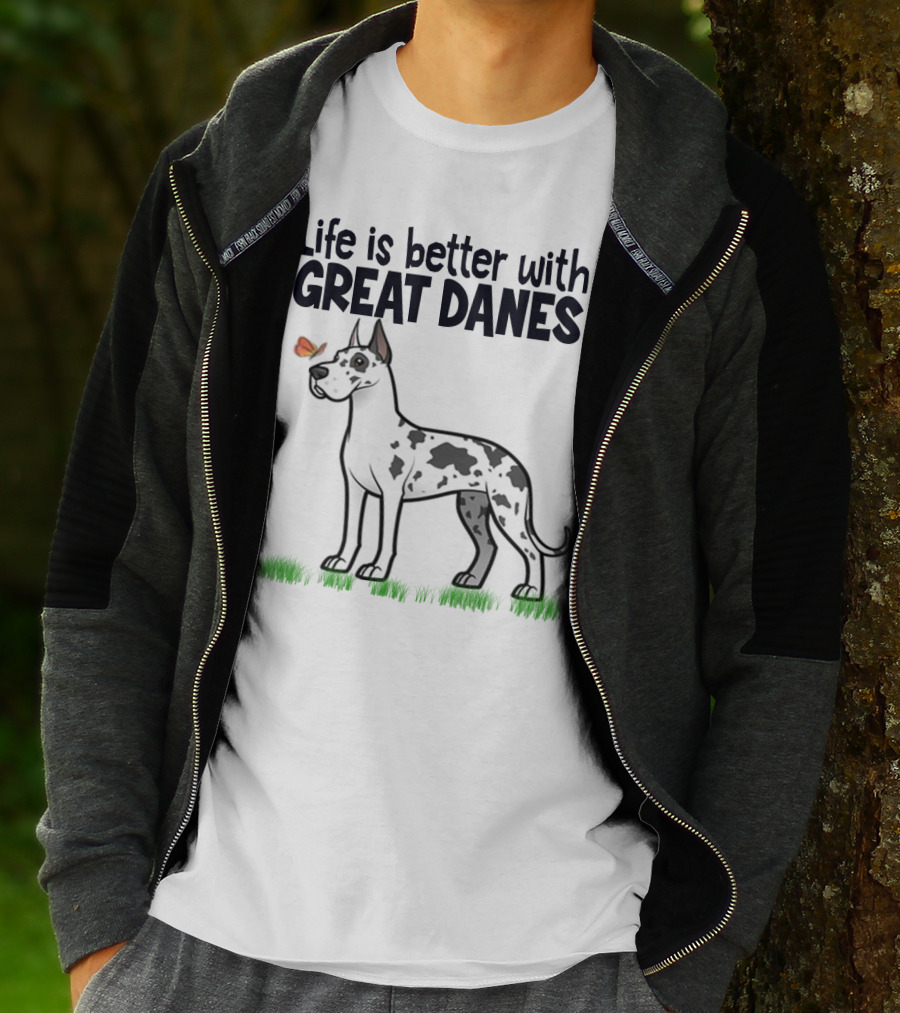 Life Is Better With Great Danes Illustrative Dog And Butterfly T-Shirt