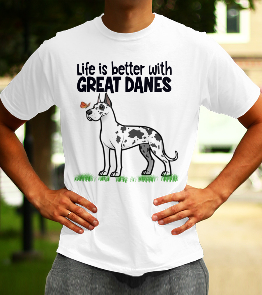 Life Is Better With Great Danes Illustrative Dog And Butterfly T-Shirt