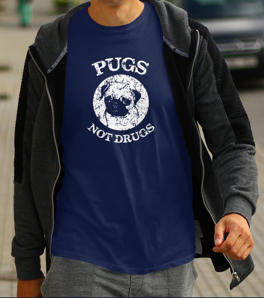 Vintage Style Pugs Not Drugs With Distressed Pug Face T-Shirt