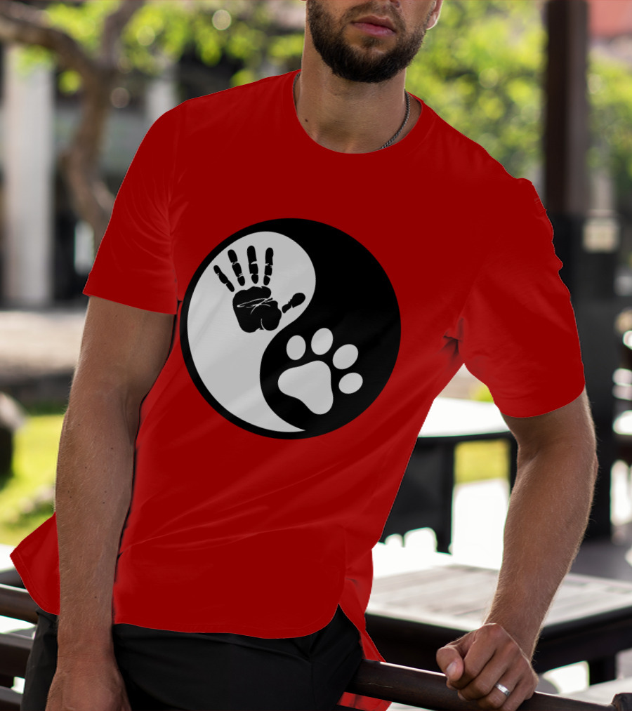 Yin Yang Hand Paw Print Best Dog Harmony T-Shirt