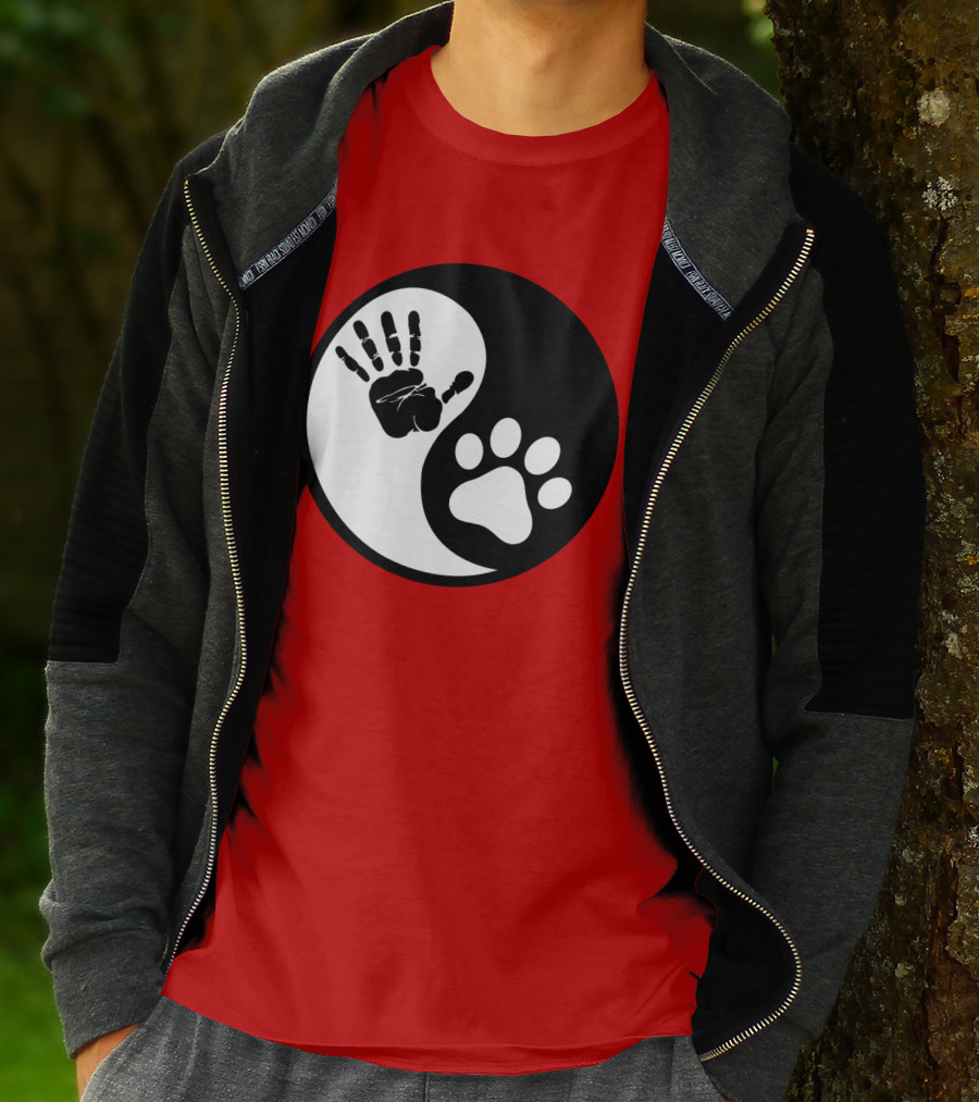 Yin Yang Hand Paw Print Best Dog Harmony T-Shirt