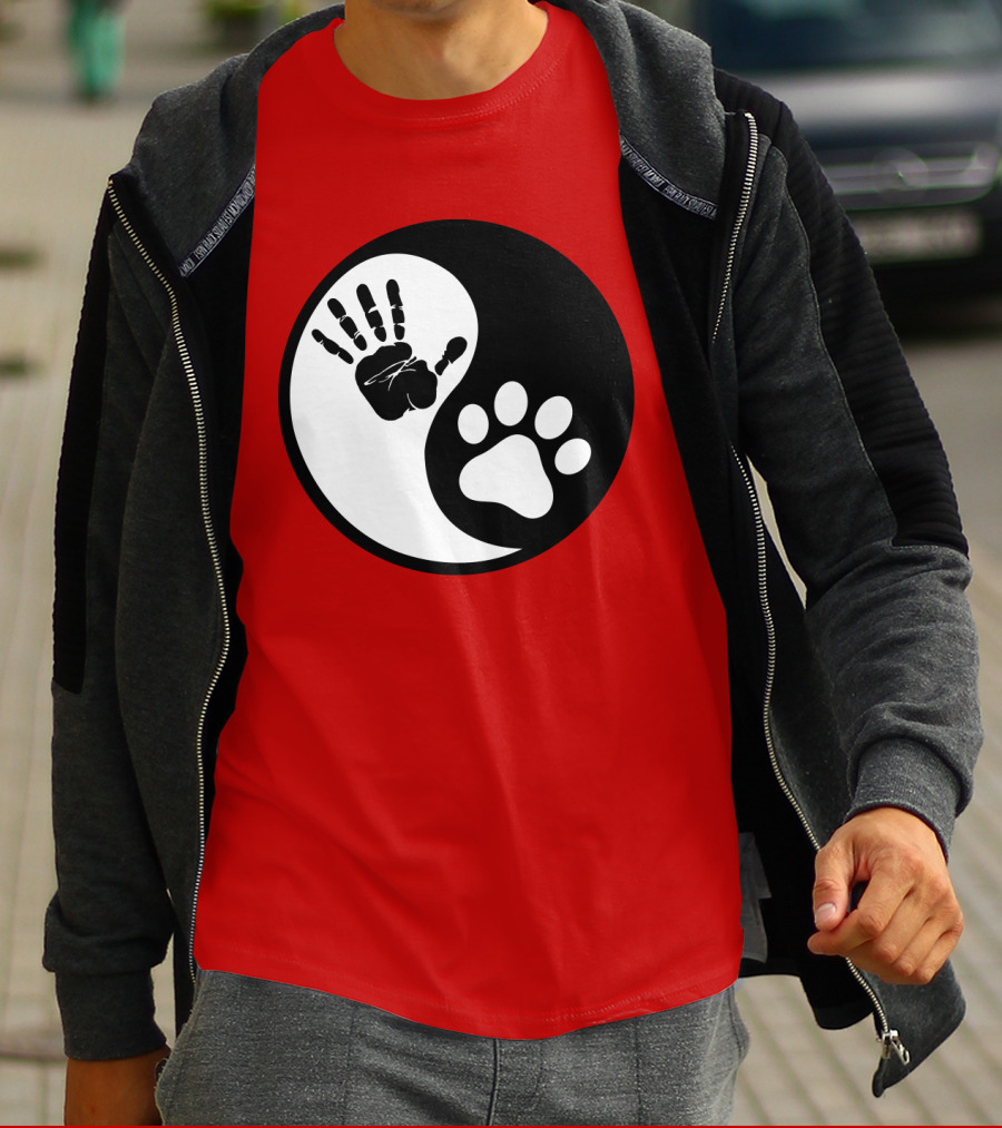 Yin Yang Hand Paw Print Best Dog Harmony T-Shirt