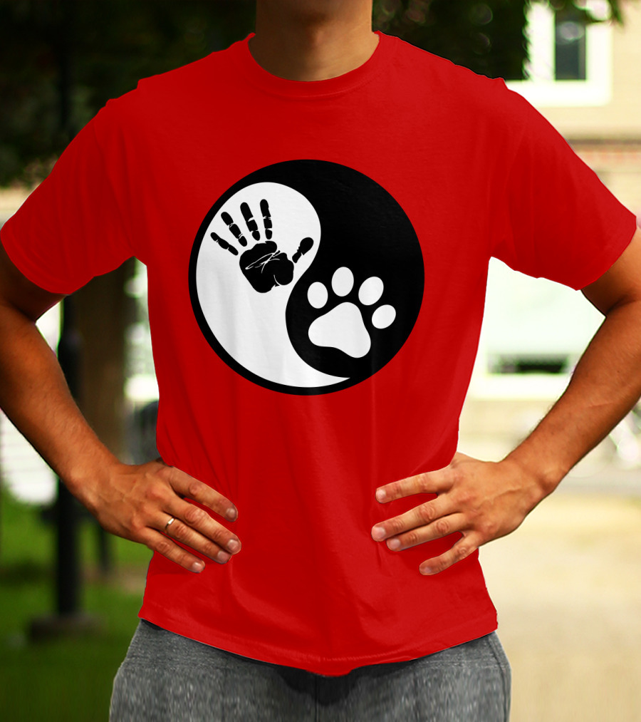 Yin Yang Hand Paw Print Best Dog Harmony T-Shirt