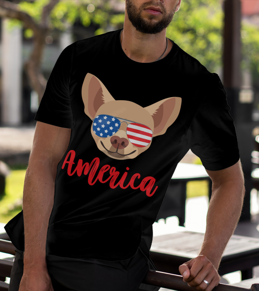 America Chihuahua Patriotic Sunglasses Dog T-Shirt