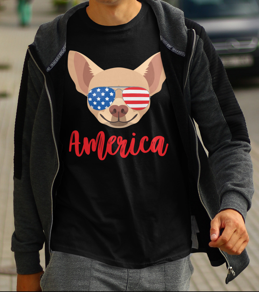 America Chihuahua Patriotic Sunglasses Dog T-Shirt