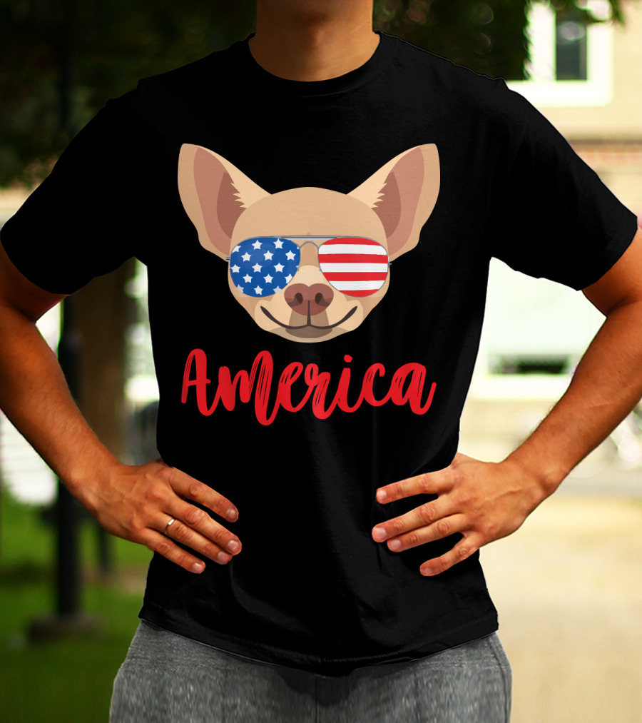 America Chihuahua Patriotic Sunglasses Dog T-Shirt