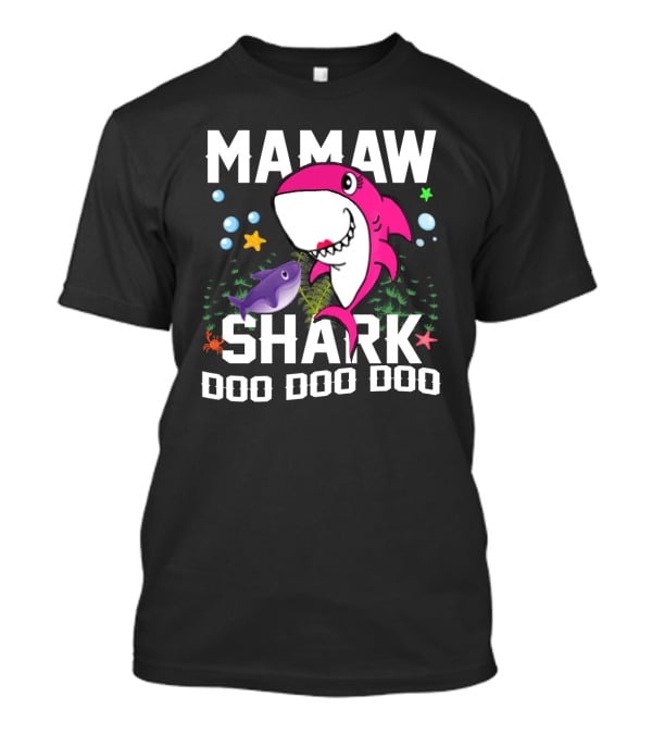 Mamaw Shark Doo Doo Doo Pink Cartoon With Fish And Bubbles T-Shirt
