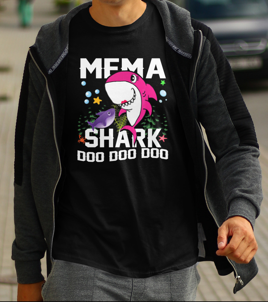 Mema Shark Doo Doo Doo Pink Cartoon Ocean T-Shirt