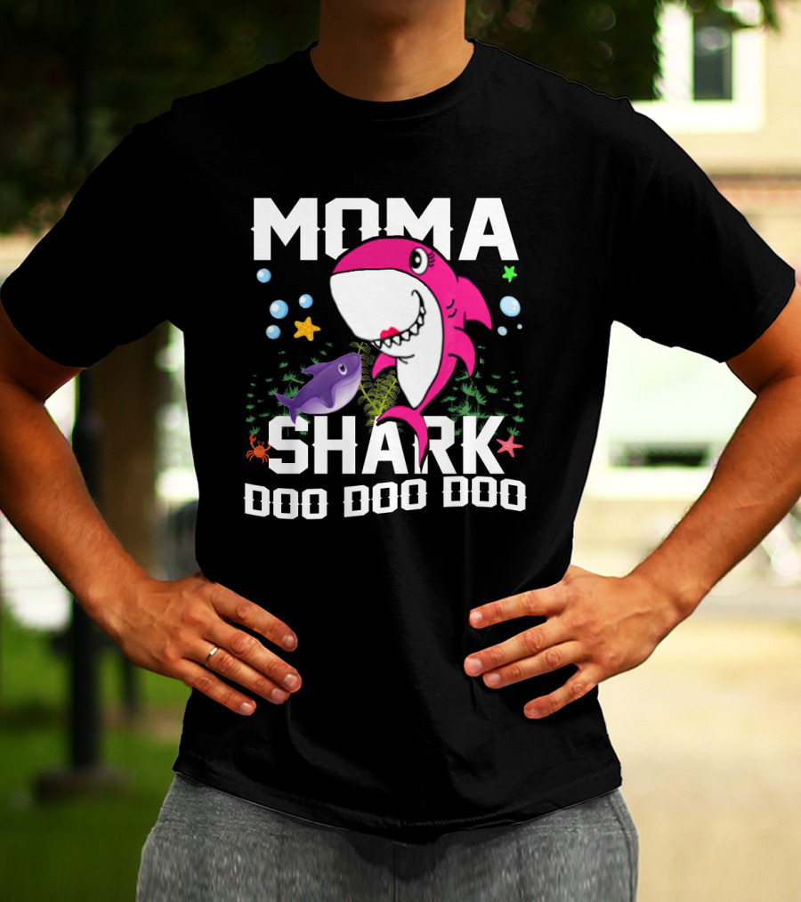 Moma Shark Doo Doo Doo With Pink Shark And Sea Creatures T-Shirt