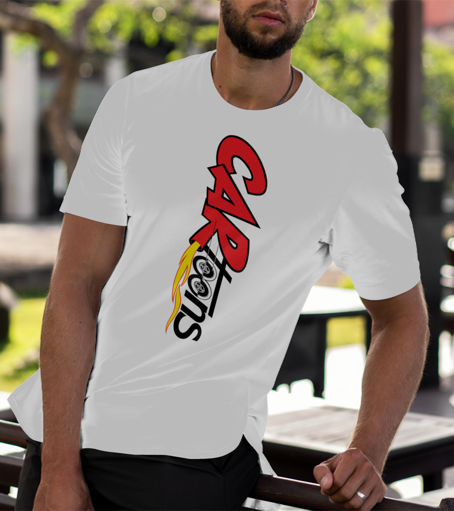 CARTOONS Red And Black Text With Flames And Wheel T-Shirt