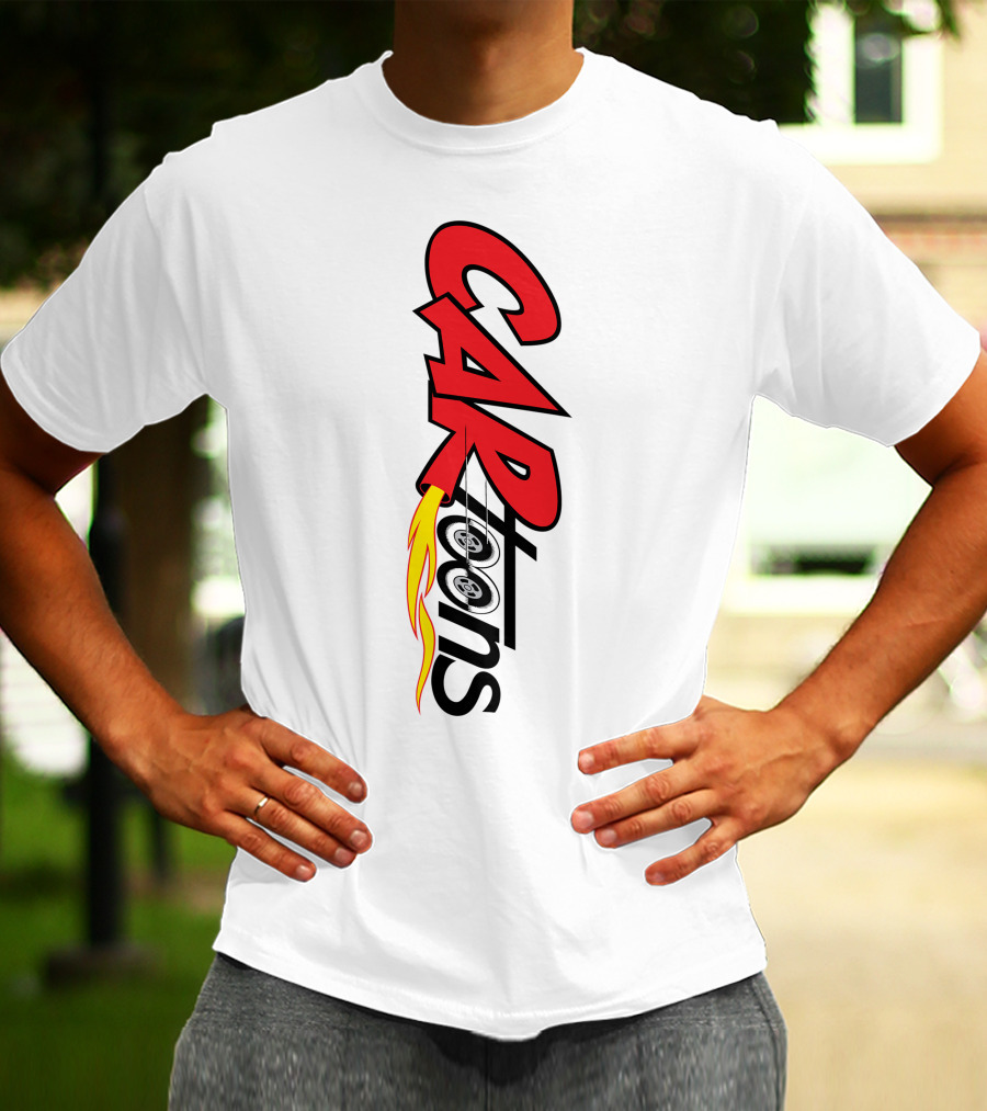 CARTOONS Red And Black Text With Flames And Wheel T-Shirt