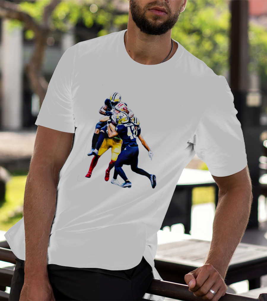 George Kittle Tackled By Three Opponents Football Action Scene T-Shirt
