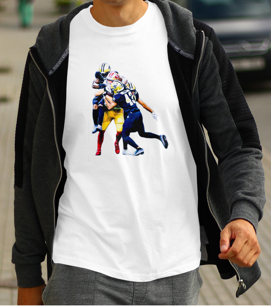 George Kittle Tackled By Three Opponents Football Action Scene T-Shirt