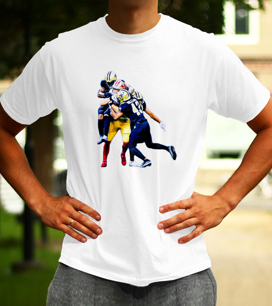 George Kittle Tackled By Three Opponents Football Action Scene T-Shirt
