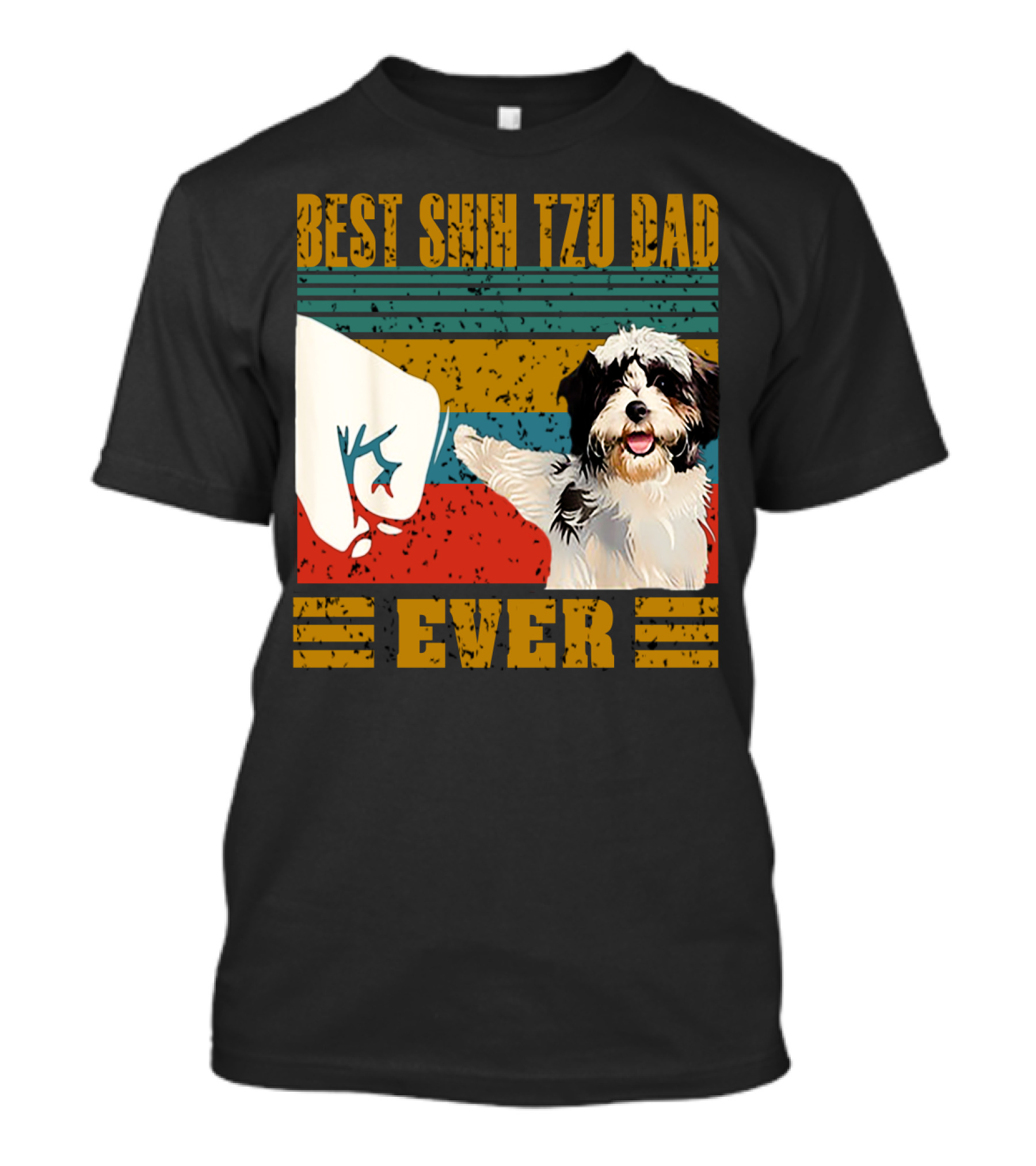 Best Shih Tzu Dad Ever Vintage Style Dog Paw Prints T-Shirt