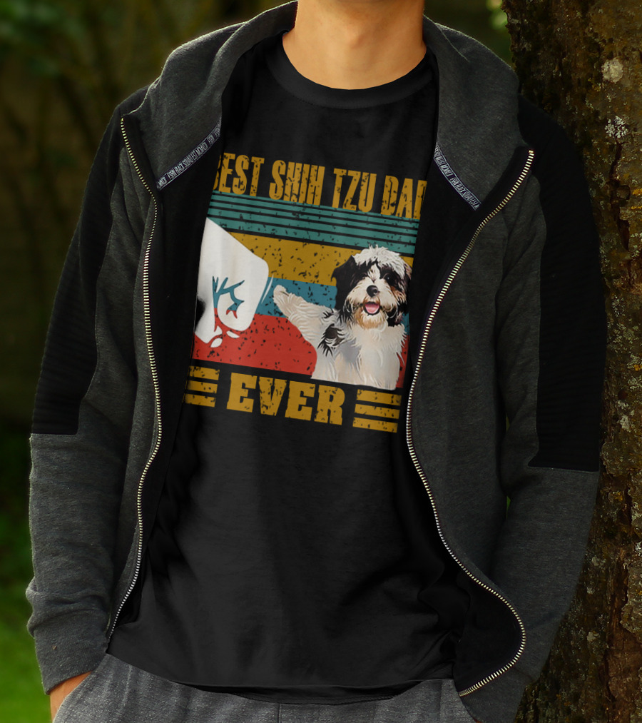 Best Shih Tzu Dad Ever Vintage Style Dog Paw Prints T-Shirt