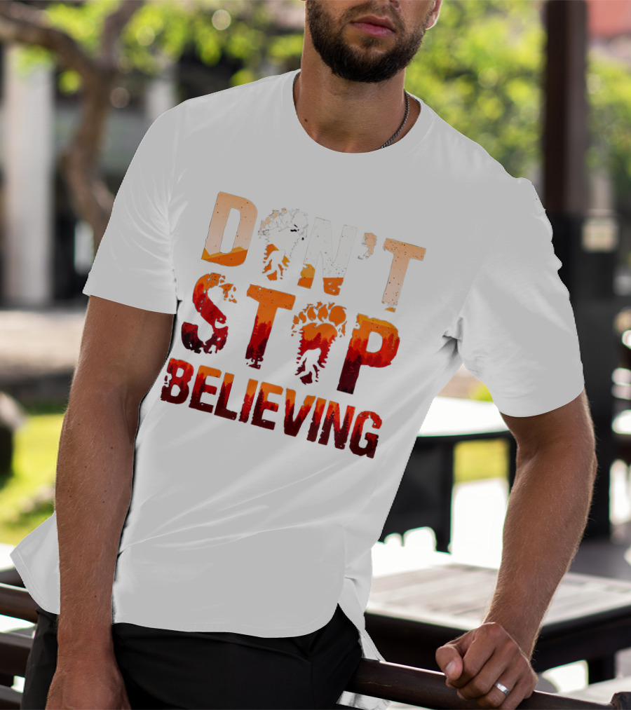 Bigfoot Don't Stop Believing Footprint Silhouette Adventure T-Shirt