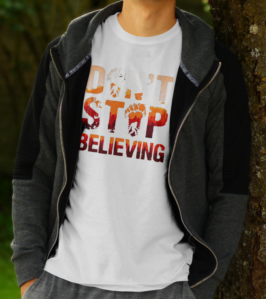 Bigfoot Don't Stop Believing Footprint Silhouette Adventure T-Shirt
