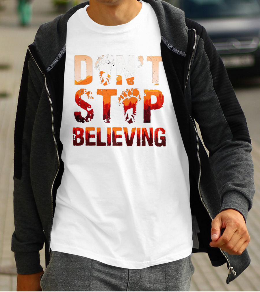 Bigfoot Don't Stop Believing Footprint Silhouette Adventure T-Shirt