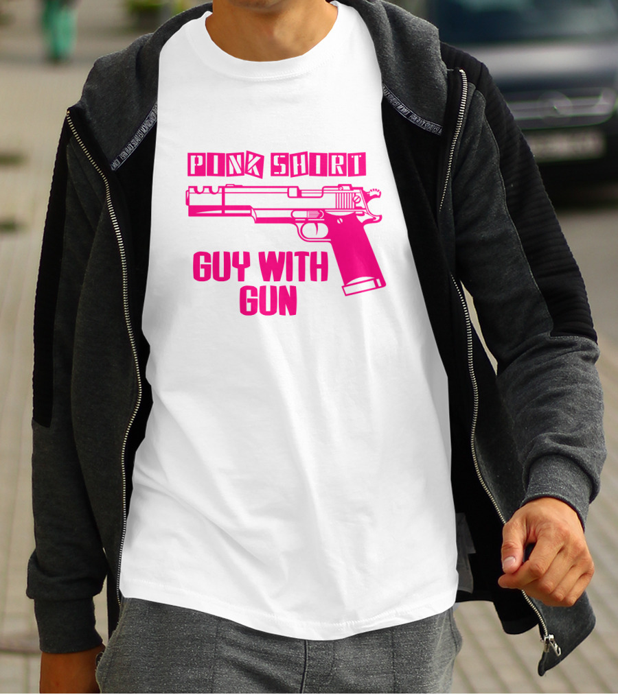 Pink Shirt Guy With Gun T-Shirt