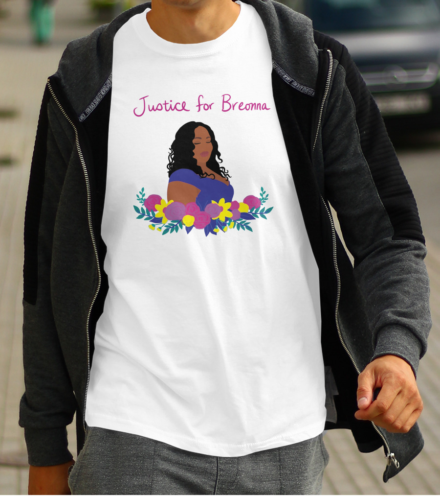 Justice For Breonna Floral Illustration With Woman In Blue Dress T-Shirt