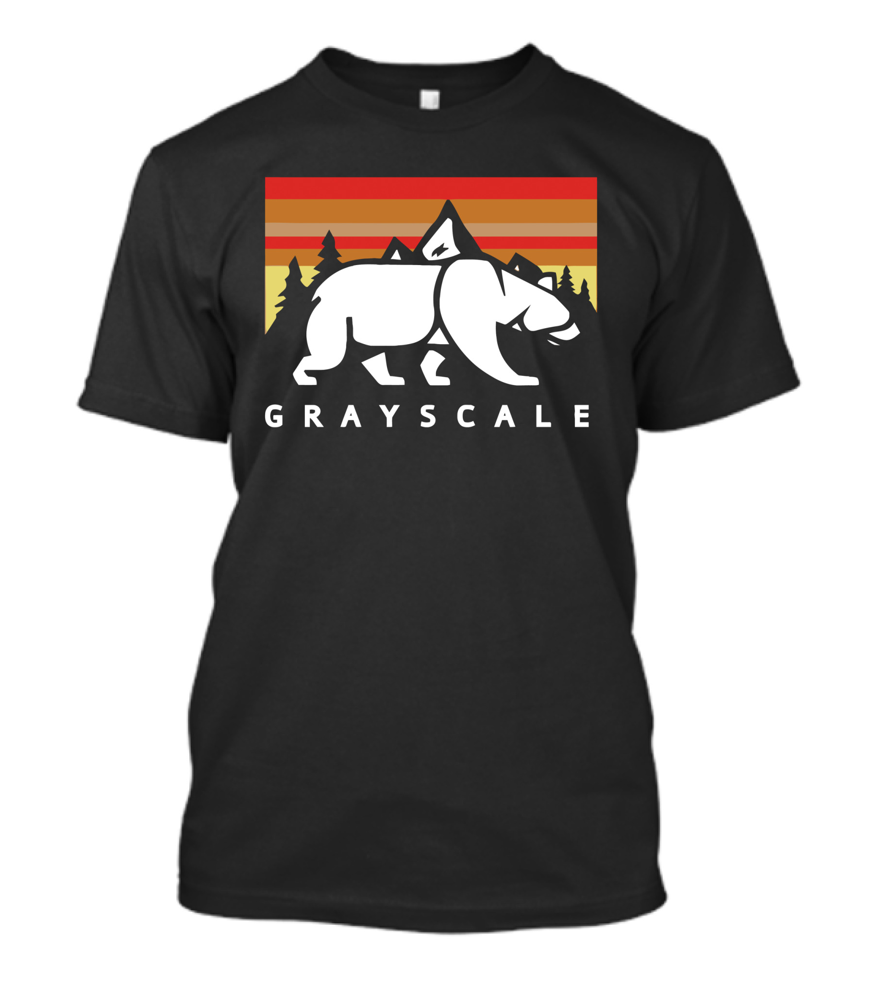 GRAYSCALE Bear And Mountains Retro Sunset T-Shirt