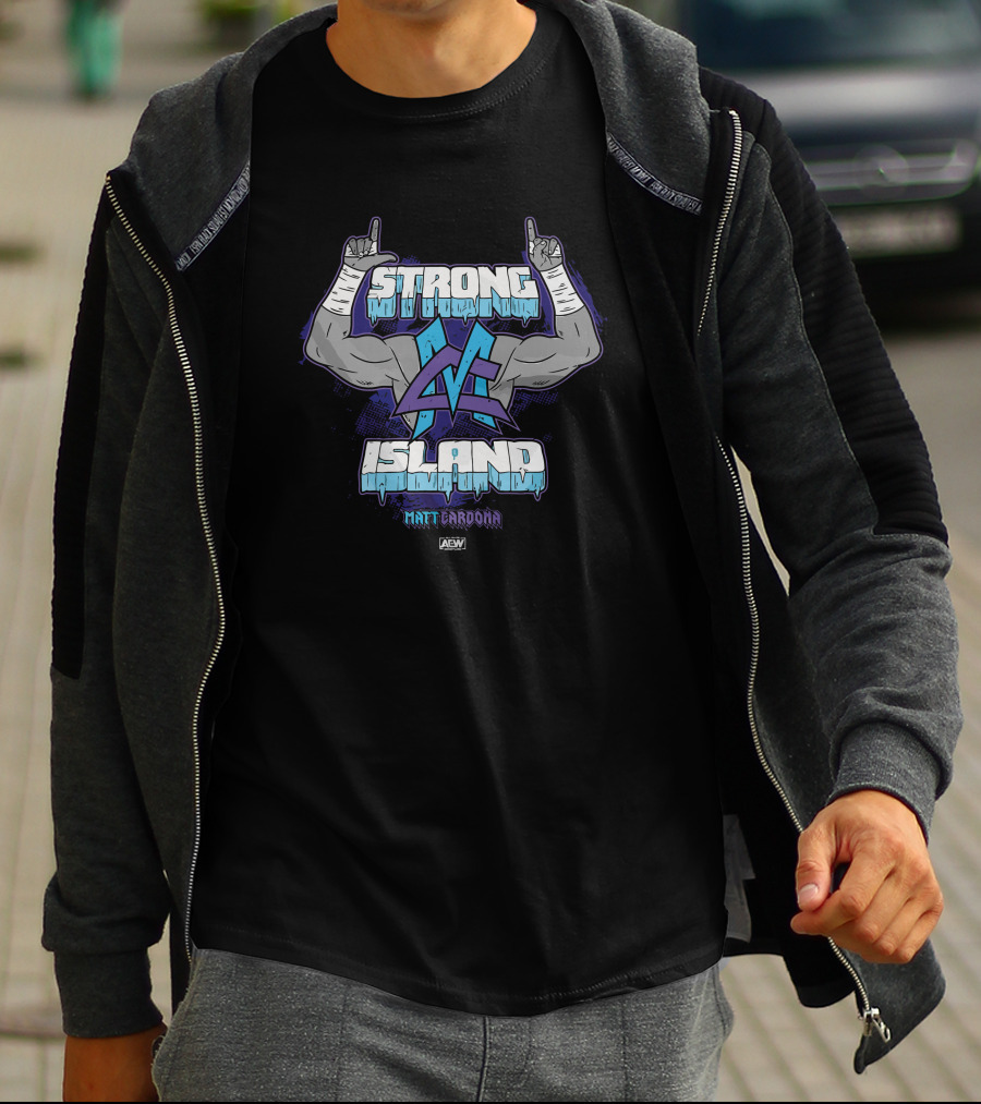 Strong Island AEW Matt Cardona Logo With Flexed Arms T-Shirt
