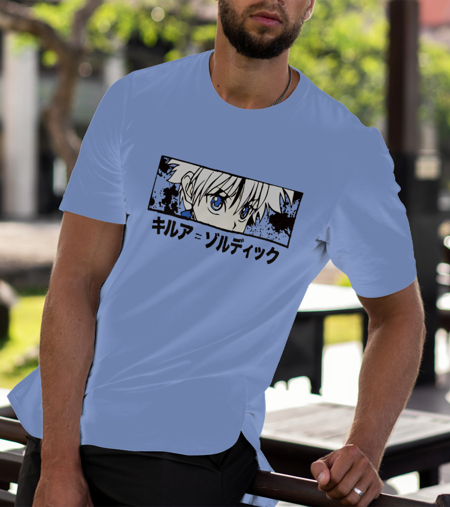 Killua Zoldyck Anime Portrait Blue Eyes Japanese Text Zumiez T-Shirt