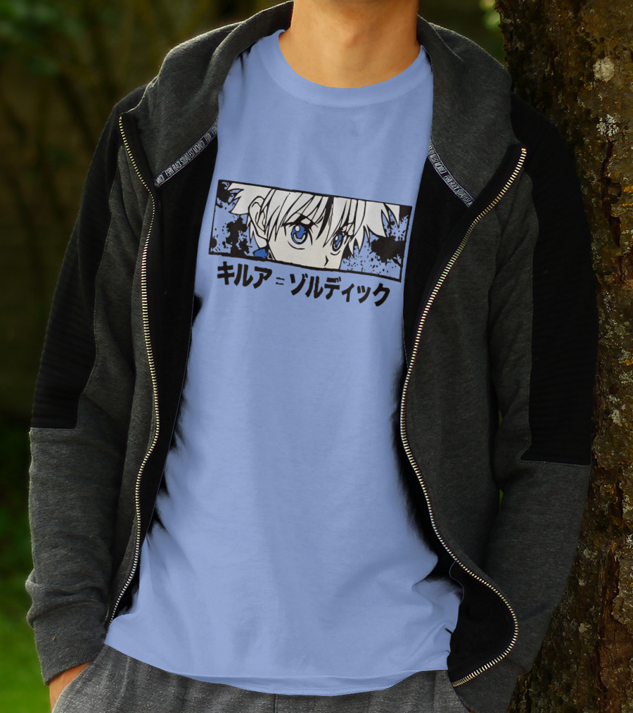 Killua Zoldyck Anime Portrait Blue Eyes Japanese Text Zumiez T-Shirt