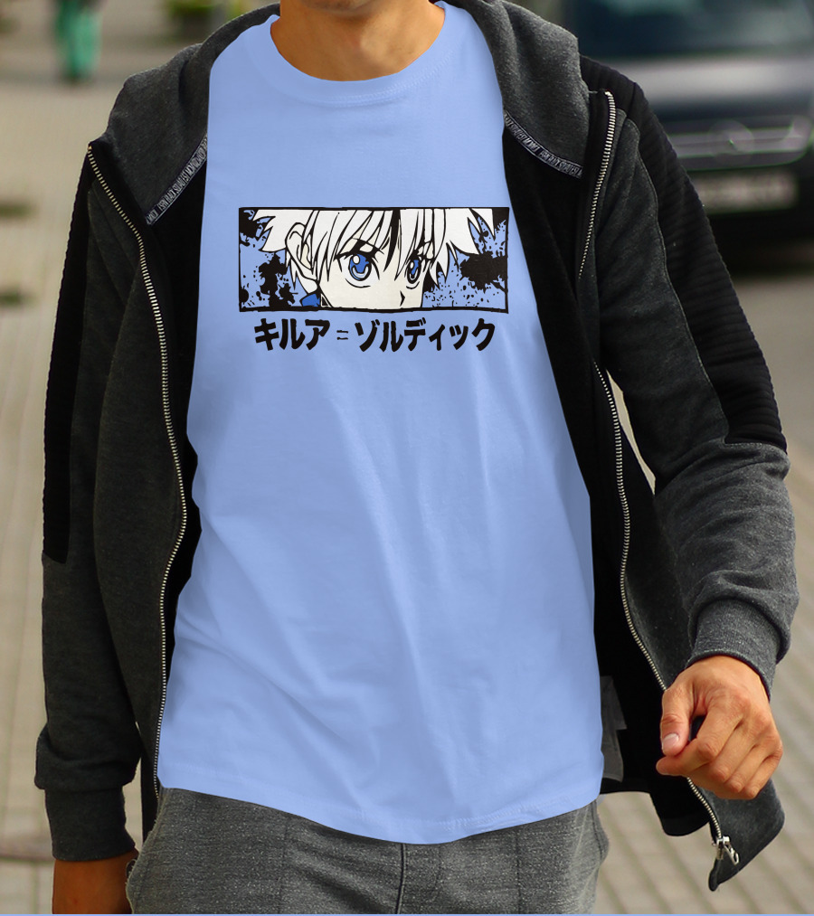 Killua Zoldyck Anime Portrait Blue Eyes Japanese Text Zumiez T-Shirt