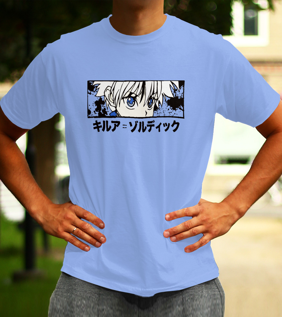 Killua Zoldyck Anime Portrait Blue Eyes Japanese Text Zumiez T-Shirt