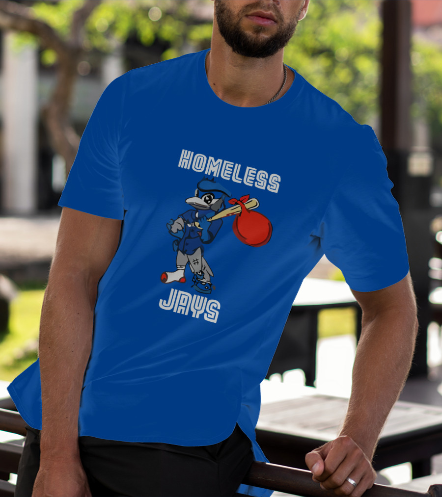 HOMELESS JAYS BLUE CHARACTER HOLDING BAG T-Shirt