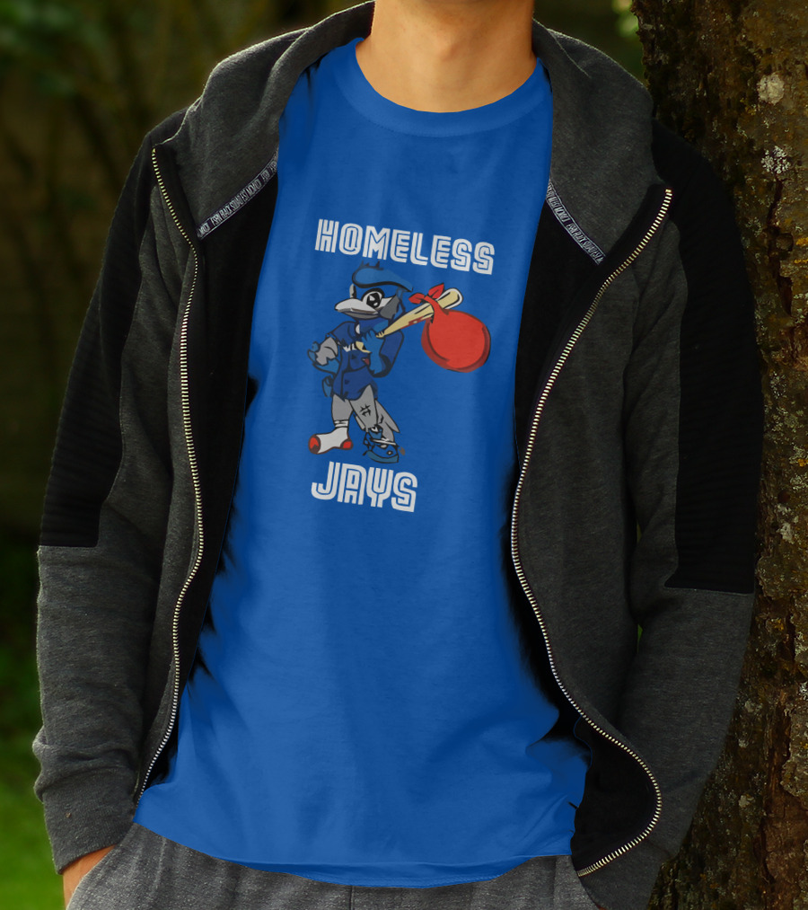 HOMELESS JAYS BLUE CHARACTER HOLDING BAG T-Shirt