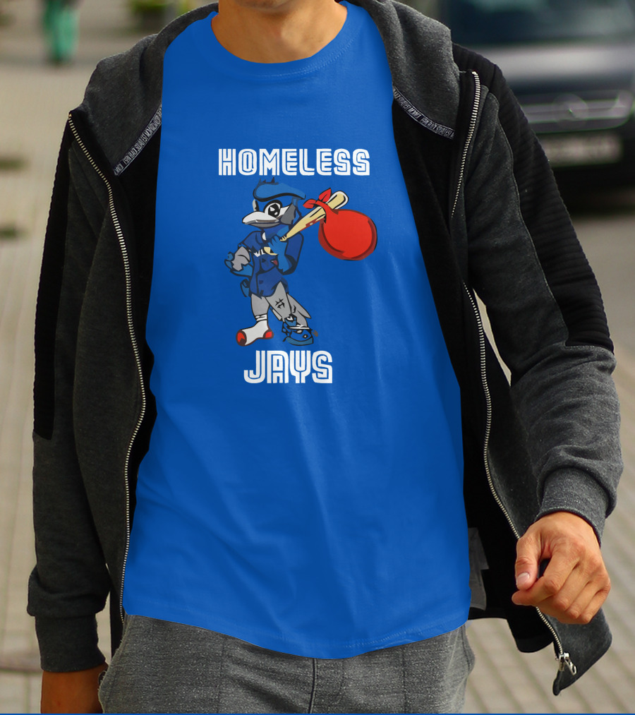 HOMELESS JAYS BLUE CHARACTER HOLDING BAG T-Shirt