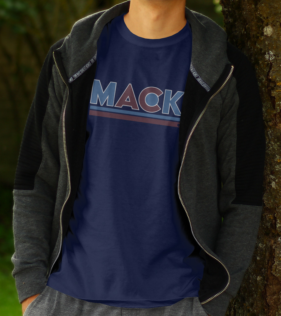 MACK Vintage Style Bold Block Letters With Blue And Maroon Stripes T-Shirt