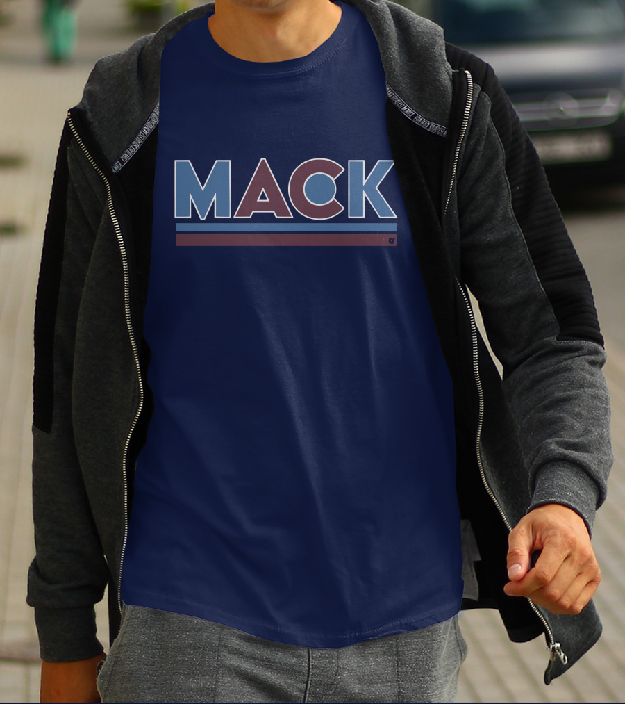 MACK Vintage Style Bold Block Letters With Blue And Maroon Stripes T-Shirt